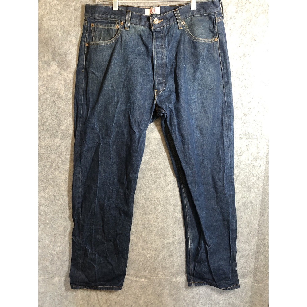 Levis 501 Jeans Men 38x34 Blue Medium Wash Regular Fit Casual Western Classic
